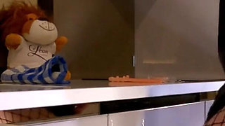 Hot and Horny Sexy Long Brunette Wife in Black Fishnet Stockings Takes Her Lace Panties off to Flash Pussy and Ass