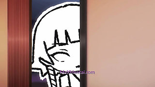 Stepsis having sex with her BF, they catch me Peeking, so I join in Threesome (Animation)