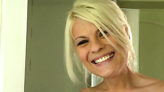 Big-Titted Blonde Sucks Cock and Takes Hard Doggy Fuck