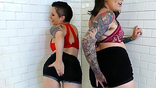 NIKKISFETISHES Brunette duo shows off in red lace