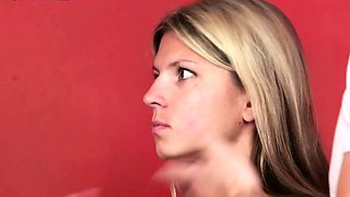 Sexy horny CFNM babes tugging a guy