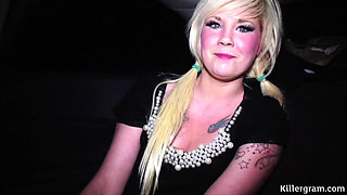 Blonde Dogging Cum Slut Sucks off Strange in Back of Car