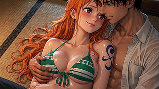 Nami is a slut, she heats her best friend until she eats his big cock and swallows his milk - AI-generated content