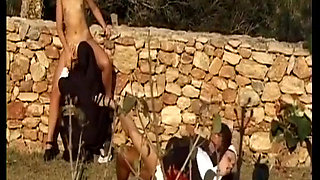 Brunette German Cougar with Naturals Gets Railed in Outdoor Orgy