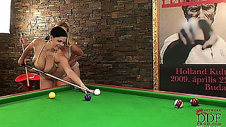 Shione Cooper and Sapphire after a billiard game lovely erotic lesbian sex.