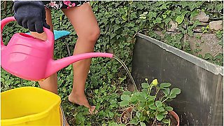 No Panties Gardening Voyeur # Amateur Wife Hairy Pussy Up Dress Look