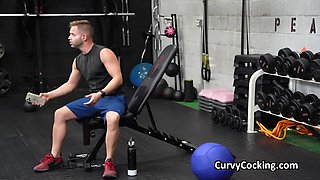 Asian swaps remote vibrator for penis at the gym