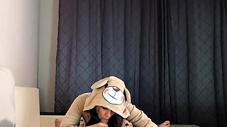 Cute Russian Babe in a Teddy Bear Costume Gives POV Blowjob