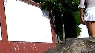 Blonde and her outdoor solo masturbation