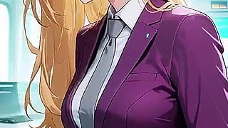 Blonde Boss in Purple Suit! Office Train Private Moments. She's Multitasking with Files While Secretly Adjusting Her Skirt...