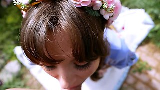 Blowjob fucking cumshot outdoors