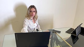 Hot blonde russian secretery getting her throat and pussy fucked