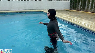 Wetsuit Bondage Mermaid Slippery Pool Kink with Fins, Rope & Deep Diving