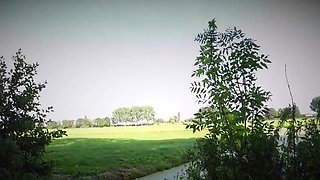 Blonde beauty sucks and strokes my cock outdoors, taking a f