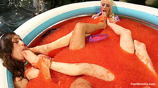 Foot Fetish, Lesbian Footing, Jello and Sploshing