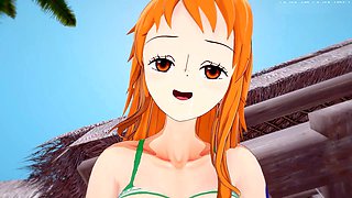 Luffy gets it on with his pirate girlfriends using his gum gum powers and fills them up