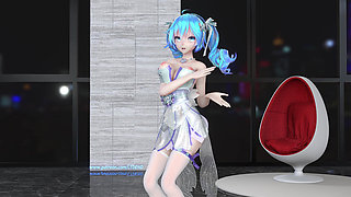 Miku-up and Down Evening Gown Striptease, Huge Breasts, Shaved Pussy, White Stockings, Striptease, K-pop Dance, Big Boobs