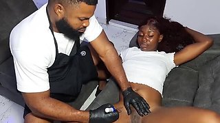 Krissyjoh Fucks Her Client with a Big Black Cock After Tattooing Her Ass and Pussy
