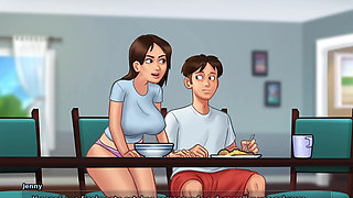 Perverted landlady ties up tenant without him being able to escape in bed and fucks him until his balls are dry - summertime saga