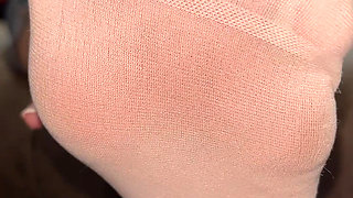 White Nylon Sock Tease in Your Face POV