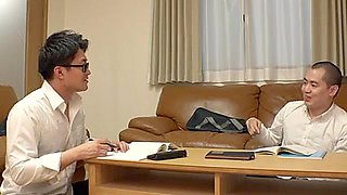 She straddles the dildo and licks it, then goes into the masturbation room and inserts the dildo in and out.