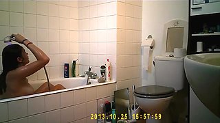 Cute teen gets caught on a toilet and in bath