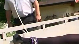 Fucked outdoors and tied to a pole