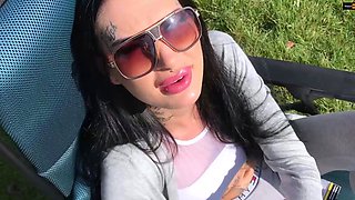 Natural Amateur blowjob outdoors exposed