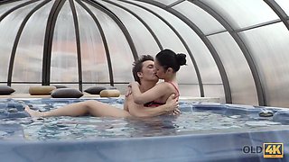OLD4K. Elegant babe with beautiful body sucks old dick in jacuzzi