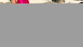 918 Gold Spandex Pantyhose and Link Swimsuit on the Beach