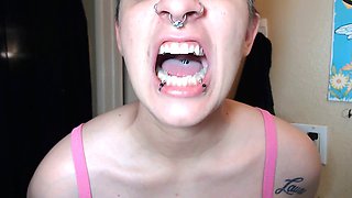 Closeup, mouth fetish, piercing