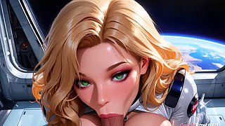 Blonde Hentai Astronaut in Shiny Latex Rides Cock in Space