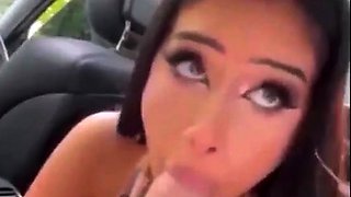 Amateur blowjob by busty brunette in black bra panties