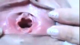 Rubbing my huge clit, my pussy gaping wide