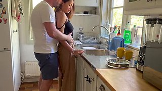 Horny Wife Fucks From Behind While Doing Dishes - Amateur Latina MILF with Natural Tits Moans Loud