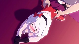 White haired animated chick is getting her tiny pussy creampied several times