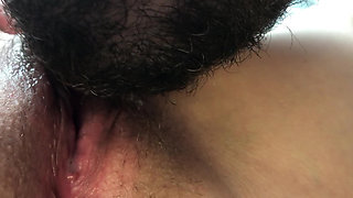 It's really delicious! Eating wife's pussy with creampie. Female orgasm. Close-up.