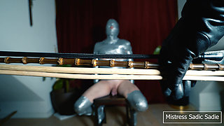 Hardcore Corporal Punishment with Upper Leg Caning and CBT While in Tape Bondage