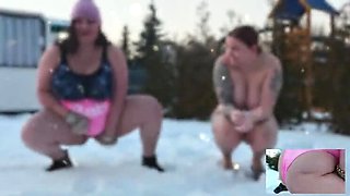 Busty Redhead MILF Femdom Pissing in Snow - Makes Guy Eat Yellow Snow Naked
