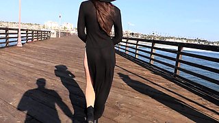 Shy Goth Exhibitionist - High Slit Sheer Dress Crotchless