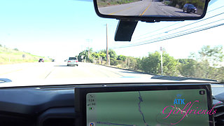 Amateur Model BTS car fun and vacation and massive foreplay in the car warming your cock up for later POV