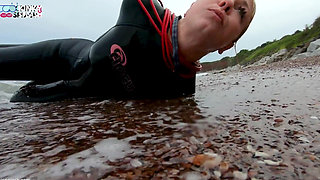 Hogtied in a Wetsuit - Rope Bondage Escape Challenge on the Beach