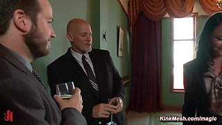 Coworker gags and ties up and fucks full-breasted colleague