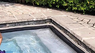 Bianca Beauchamp - Purple Latex Pool Dressing - Masturbation