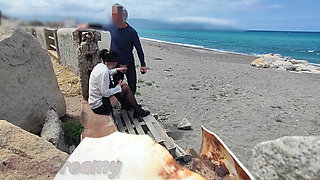 Dick Flash! Risky Blowjob on Beach: Stocking Teacher and Student Almost Caught! - MissCreamy