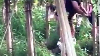 Spying blonde hooker fucking in the woods