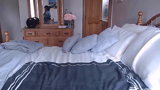 Thick black MILF sucks and rides dildo gently