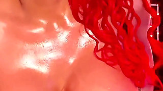 A Thick Redhead Deep Throats & Fucks a Giant Dildo