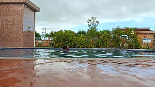 Sperm Floating in the Pool, Hard Sex in the Water, Double Orgasm