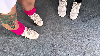 Beautiful Horny Friends Play and Brush Their Pussies and Lick Their Feet After Yoga Class